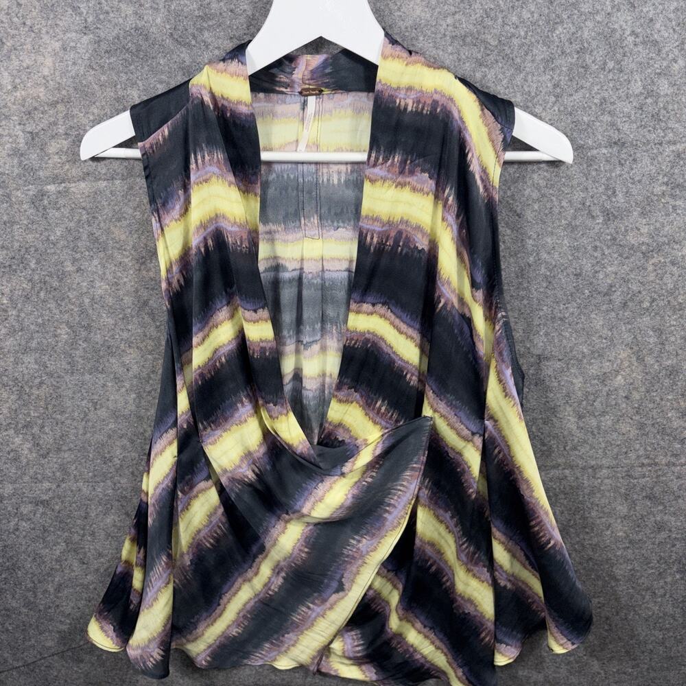 Free people high rise satin silky soft wrap front tie dye top medium‎
